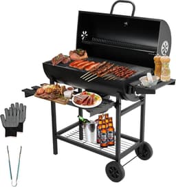 Houtskool BBQ XXL met Deksel en Thermometer – Grote Barbecue met Grillrooster – Verrijdbaar en Stevig — thumbnail 1