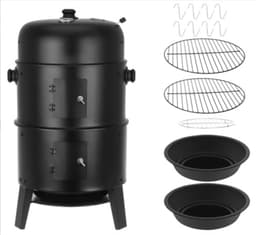 MOZY® - 3 in 1 Rook- en Grilloven met Hoes - met Thermometer - Inclusief Accessoires - Barbecue - Grillen - Verticale Rookoven - Houtskoolbarbecue - BBQ Vat - Barbecuen — thumbnail 1