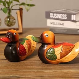 2 stuks Mandarijneendbeelden, houten handbeschilderde figuren, tuinvogelornament, kunstsculptuur voor buiten, verzamelobjecten — thumbnail 2