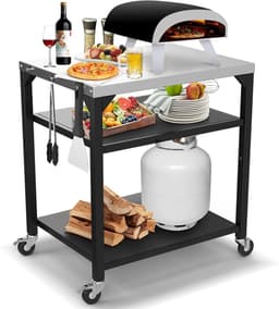 Multifunctionele Pizza Tafelwagen voor Buiten, Grote Keukeneiland met Wielen, Roestvrijstalen Grillstand en Trolley voor BBQ en Grillaccessoires — thumbnail 1