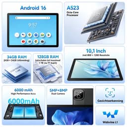 Tablet X6L - 10.1 inch Tablet met toetsenbord en pen- 34GB RAM(6G+28GB) - 128GB - WiFi6 - Zwart — thumbnail 3