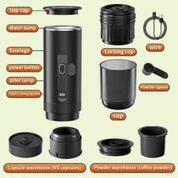 Archi Koffiezetapparaat – Koffiemachines – Capsule & Gemalen Koffie – 20 Bar – Voor Auto, Camping en Thuis - Zwart — thumbnail 3