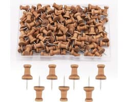 100 Stuks Houten Duimspijkers met Stalen Punt voor Kurken Borden en Creatieve Projecten