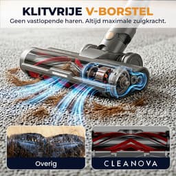 Cleanova Steelstofzuiger - 45000PA - 500W sterke stofzuiger - draadloos - 4 opzetstukken - Display - kruimeldief - zonder zak - Groen verlichting - 2500mAh - inclusief muurbevestiging + hepa filter — thumbnail 4