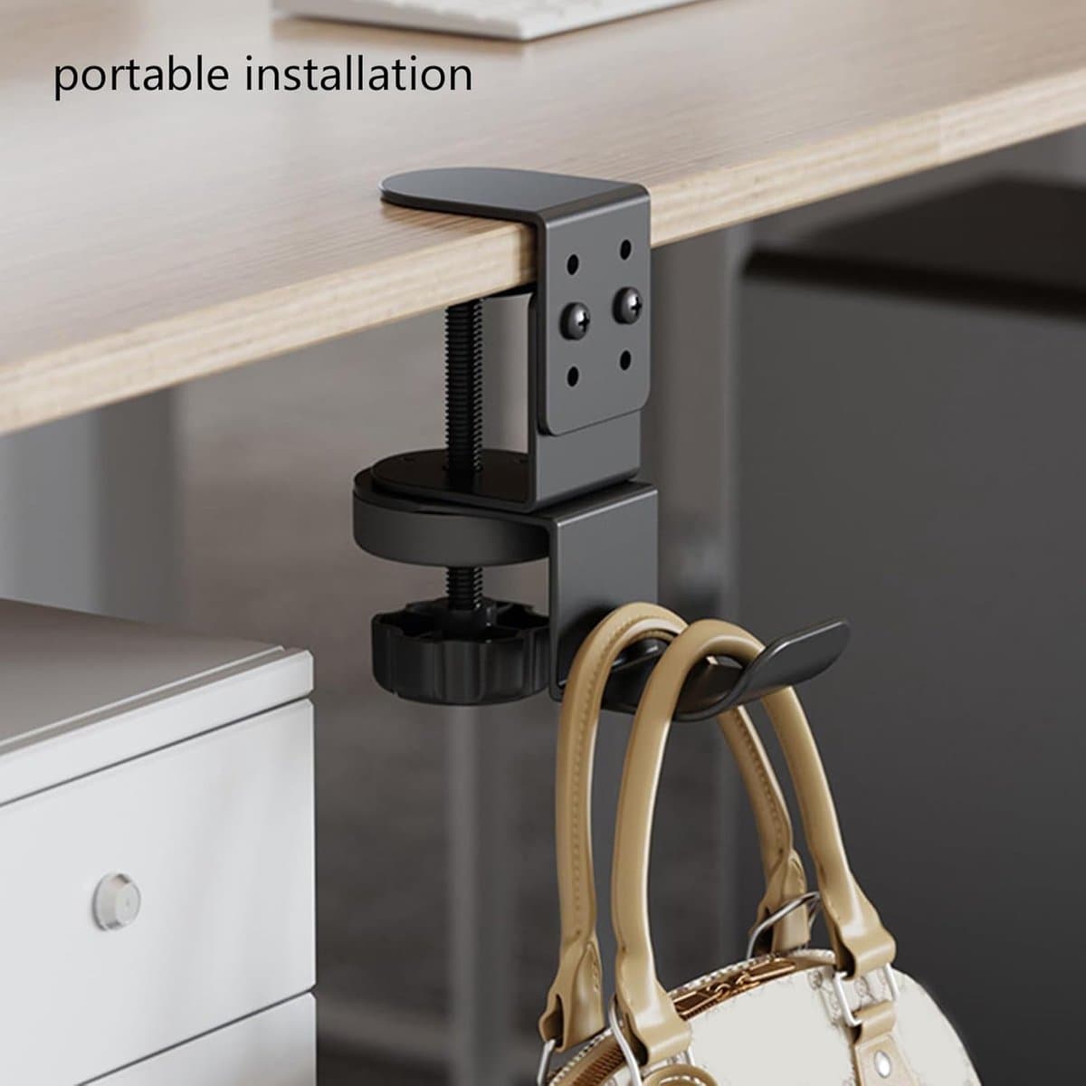 Hoofdtelefoon Haak - Hanger Houder - Bureau Organisatie - 360 Graden Draaibaar - Max 6.8cm Klem - Zwart — afbeelding 1