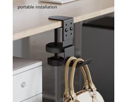Hoofdtelefoon Haak - Hanger Houder - Bureau Organisatie - 360 Graden Draaibaar - Max 6.8cm Klem - Zwart