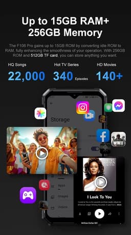 Fossibot F106 Pro -Robuuste telefoon - Smartphone - 6,58-inch FHD+ IPS-scherm, 8 GB RAM + 256 GB ROM-opslag - uitbreidbaar tot 512 GB RAM - Android 14-besturingssysteem - ultralange standby-tijd - 1600W frontcamera — thumbnail 2