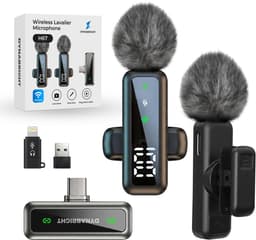 Dynabright Draadloze Microfoon Pro - 2 Stuks - Lavalier - USB-C/Lightning - Windshields - 30m Bereik - Dasspeld - Ruisonderdrukking - Plug & Play - Voor Smartphone, Tablet & Laptop — thumbnail 1
