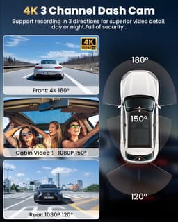 Dashcam Auto 4K 3 Kanaals - Voor, Achter en Interieur Camera - WiFi App - Nachtzicht - 64GB — thumbnail 4