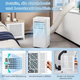 COSTWAY Mobiele airconditioner, 9000 BTU, 2,5 kW, koelen, ventileren en ontvochtigen, grootte van de ruimte tot 62 m³ (23 m²), 24-uurs timer, slaapmodus, mobiele airconditioning met afvoerslang, 52 dB [Energieklasse A] — thumbnail 4