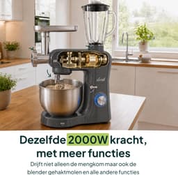 Vivid Green 2000W Keukenrobot - 6.2L - Alles-in-een Keukenmixer - Mixer met Mengkom - Keukenmachine - Gehaktmolen en Blender- Pastamachine – Grijs — thumbnail 5