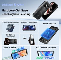 DOOGEE S Cyber - Robuuste smartphone - Smartphone - 20 GB RAM + 256 GB ROM (2 TB/TF) - 10800 mAh - 6,58" FHD+ 90 Hz-scherm - 50 MP AI-camera - IP68/IP69K waterdicht en schokbestendig - Android 14 - NFC & OTG - Zilver — thumbnail 2