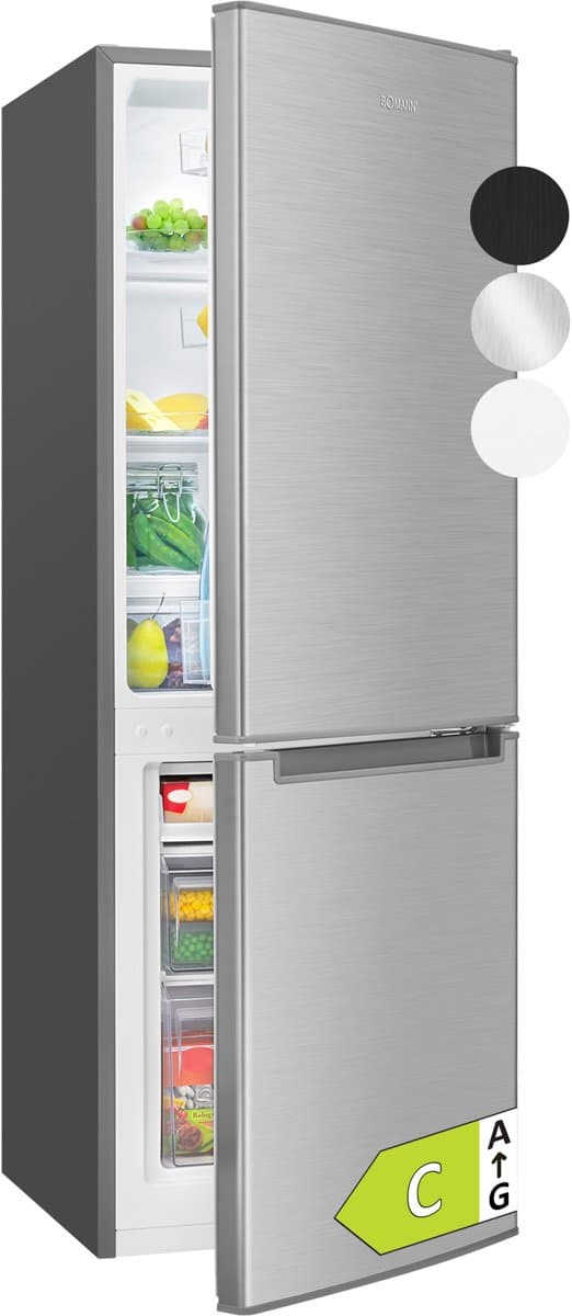 Bomann KG 7359 – Koel- vriescombinatie – 173 Liter – 143 cm hoog – Inox Look - Energiezuinig klasse C — afbeelding 1