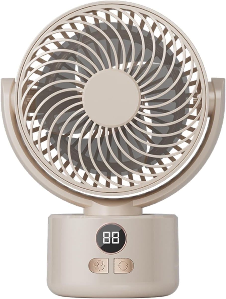 Bureau ventilator – Mini ventilator – USB ventilator – 3600 mAh – 3 snelheidsstanden – Automatisch zwenkend – Draagbare ventilator voor thuis, kantoor camping – 15 x 8,5 x 20 cm – Crèmewit — afbeelding 1