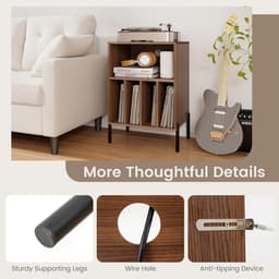 Platenspeler Stand met Laadstation - Platenspeler Meubel - Vinyl Opbergsysteem voor 150 LP's - Houten Platenkast met 5 Open Vakken - LP Record Holder - Tafel voor Draaitafel & Printer - Audio Bijzettafel Woonkamer & Kantoor - Walnoot — thumbnail 4