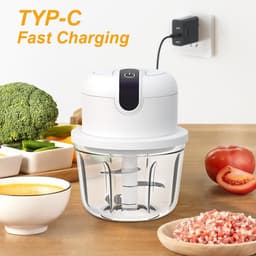Mini Keuken Chopper - Elektrische Hakker - Ingrediënten Snel Snijden - Draadloos USB Opladen - 350 ml Capaciteit - Wit — thumbnail 4
