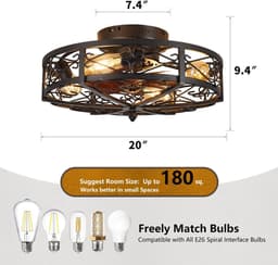 Plafondventilator met Licht - Ventilator zonder vleugels - Luchtcirculatie en verlichting - Stille kooiconstructie - 508 cm - Zwart — thumbnail 4