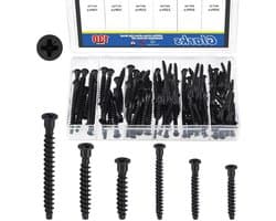 130-delige bevestigingsschroeven set M5 en M7 met Pozi-Flat kop, zelftappende schroeven voor meubels en kasten, zwart koolstofstaal