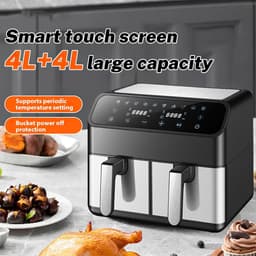 Heteluchtfriteuse Dubbele Kamer - Airfryer Dual Zone - Gezond Koken - Twee Gerechten Tegelijk - 8 Liter - Zwart — thumbnail 5