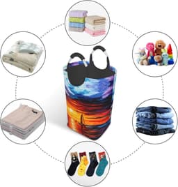 Wasmand - Kledingmand Opbergzak - Vuile Kleding Opbergen - Waterdicht Oxford Doek - 50 Liter Capaciteit - Zwart — thumbnail 4