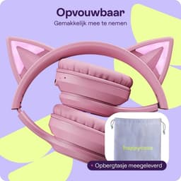 HappyCase Kinder Koptelefoon met Kattenoortjes - veilige volumebregrenzer - Bluetooth Koptelefoon Voor Kinderen - Ledverlichting - Over-Ear Hoofdtelefoon - Geluiddempend - Roze — thumbnail 4