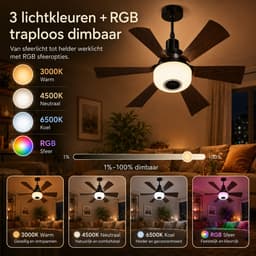 Rosnek E27 Plafondventilator met Lamp - Socket Fan met Bluetooth Speaker - RGB LED Plafondlamp - Afstandsbediening - 3 Snelheden - Verstelbare Hoogte - Kantelbare Ventilator - Ø52 cm — thumbnail 4
