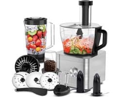 Keukenmachine 1100 W Foodprocessor 3,2 liter mengkom - Deegkneder, blender, hakmolen, molen, citruspers - Zilver