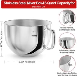 Mixer Kom - Mengkom RVS - Voedsel Bereiden - Vaatwasser Veilig - 6QT Capaciteit - Zilver — thumbnail 4
