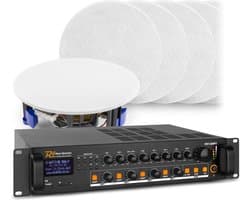 4-zone geluidsinstallatie met versterker met Bluetooth en 12 witte plafondspeakers (6'') - 100V