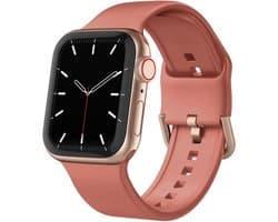 By Qubix - Geschikt voor Apple Watch bandje - Soft siliconen bandje met gespsluiting - Donker koraal - Geschikt voor Apple Watch 44mm / 45mm / 46mm / 49mm (Ultra 1,2 en 3) - Smartwatch bandje