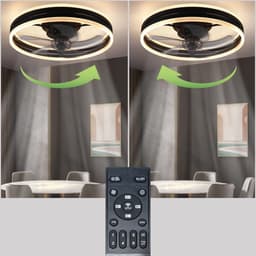 NETTLIFE Plafondventilator met verlichting - Zwart - Modern - 3000K -6500K dimbaar - LED 60W - Aluminium en acryl - 50CM - Ventilator met 6 snelheden - Timer met afstandsbediening - Woonkamerlamp - voor slaapkamer hal — thumbnail 5
