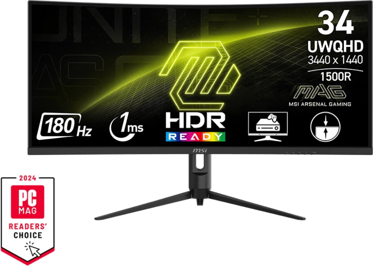 MSI MAG 342CQR E2 - Ultra Wide QHD Curved Gaming Monitor - 180hz - 34 inch — afbeelding 1