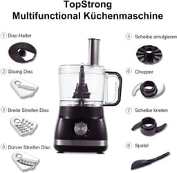 Multifunctionele Keukenmachine - 800W - 2L - 6-in-1 Keukenrobot - Voedselprocessor Met Hakmolen - Kneedhaak - Mixer - 3 Snelheden — thumbnail 4