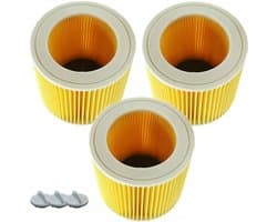 3x Filters geschikt voor Kärcher Stofzuigers, Patroonfilter voor WD3, WD2, WD1, MV3, MV2, A, K, KNT, NT, SE, VC - met 3 sluitingen, Vervanging 6.414-552.0, 6.414-772.0