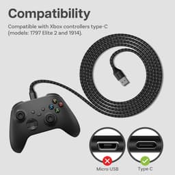 USB-C Kabel voor Xbox 3m USB-A naar Type-C [2 Stuks] van MMOBIEL – Snellader USB Kabel voor Xbox Controllers 18W 480Mbps – Nylon Gevlochten Controller Opladerkabel – Gaming Accessoires – Wit/Zwart — thumbnail 3