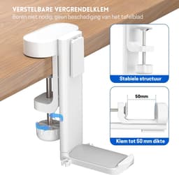 StayPowered 4-in-1 Hoofdtelefoon & Bekerhouder - Houd Je Bureau Georganiseerd - 360° Draaibaar - Verwijderbare Opbergbox - Eenvoudige Installatie - Antislip Design - Kabelbeheer - Wit - Levering Sneller dan Aangegeven! — thumbnail 5