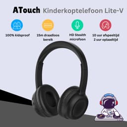 ATouch Kinderkoptelefoon Lite-V – Volumebegrenzing - Koptelefoon kinderen – Microfoon – Bluetooth koptelefoon – Duurzaam – Zwart — thumbnail 3