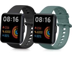 kwmobile 2x horlogebandjes geschikt voor Xiaomi Redmi Watch 2 Lite bandje - Smartwatch bandjes van TPU - Activity tracker horloge band in zwart / donkergroen
