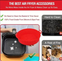 5 stuks Zwarte en rode Airfryer Liners, Airfryer Siliconen Pot, Siliconen Airfryer Liners, Airfryer Accessoires, Vervangende Wegwerp Perkamentpapier Liners Voor koken, 19 cm x 22,5 cm, 4,5 liter — thumbnail 8