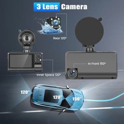 1080p Dashcam met 3 lenzen, 5 inch scherm, Wifi, Nachtzicht en Parkeerbewaking — thumbnail 2