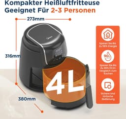 4L XL Heteluchtfriteuse met LED-Touchscreen en 8 Kookfuncties — thumbnail 2