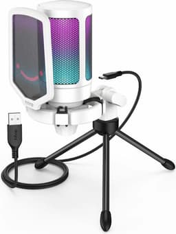 FIFINE - A6V - Wit - USB RGB Streaming Microfoon met Standaard - Gaming - Podcast - Geschikt voor - PS5 / PS4 / PC / Windows - Touch Mute Knop - Filter — thumbnail 1