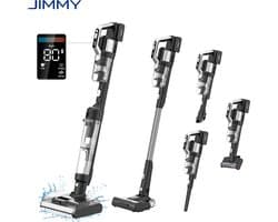 JIMMY PW11 Pro Max 5-in-1 Snoerloze Stofzuiger & Wasmachine, 460W Sterk Vermogen, Dubbele Reiniging, Hete Lucht Sneldroog,LED Scherm, 180° Plat Opleggen Ontwerp, Dubbele Rolborstels, Voor Harde Vloeren, Zilver-Zwarte Kleur