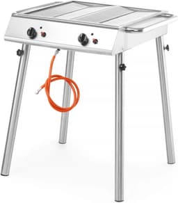 HENDI Krachtige gasgrill – 9,5kW – Compact en draagbaar – 2 onafhankelijke branders – Roestvast staal – 770x710x870 mm — thumbnail 1
