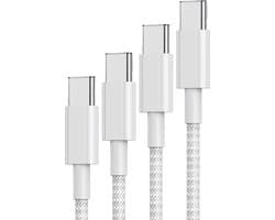 2x Oplaadkabel USB C naar USB C - 60W Vermogen - Universele Laadkabel - 3 Meter - Nylon Gevlochten - Wit