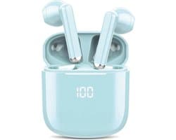 Draadloze Oordopjes - Oortjes Bluetooth - Oortjes Draadloos - Geschikt voor iPhone, iPad, Samsung, Android, Computer en Laptop - Draadloze Koptelefoon met Noise Cancelling - Ingebouwde Microfoon - LED Display - Blauw