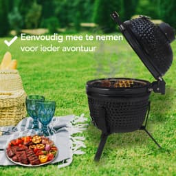 Aviro Kamado BBQ Egg - 13 Inch - Inclusief Hoes - Houtskoolbarbecue - Ø 27 CM - Zwart — thumbnail 2