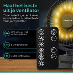 VENTRA® Draadloze Ventilator – Ventilator – Tafelventilator – Handventilator - Mini Ventilator - 5 Windsnelheden - 12000 mAh - 28,6 x 24,4cm — thumbnail 2