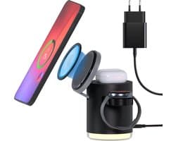 MMOBIEL Draadloze Oplader voor Samsung – 4 in 1 Qi2 Gecertificeerd Draadloos Oplaadstation – Laadstation voor Smartphone, Smart Watch en Oordopjes – Incl. 25W Adapter – Zwart