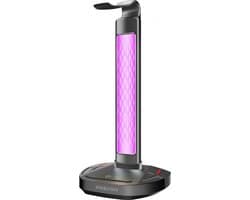 PREYON Heron Beak Headphone Stand - Draadloze Oplader - USB hub - RGB - Zwart